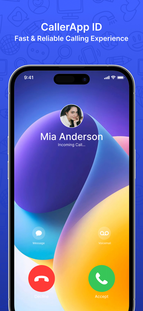 Smartphone displaying an incoming call screen with caller photo and accept or decline options.
