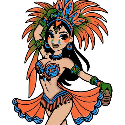 a samba dancer in colorful costume.