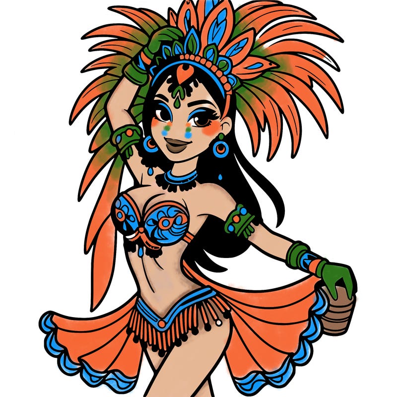 a samba dancer in colorful costume.