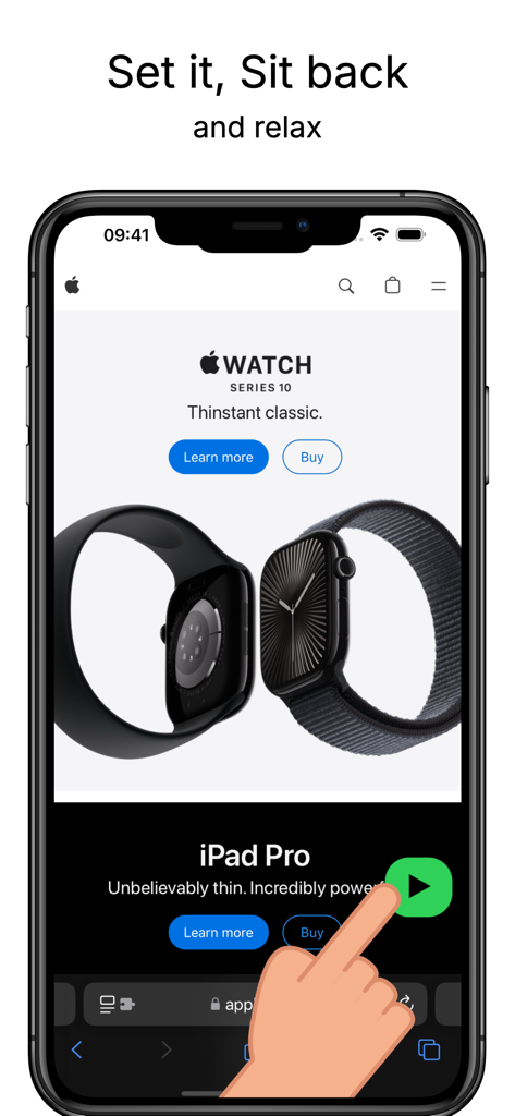 웹 페이지 자동 스크롤을 위한 Glida Safari 확장 프로그램 재생 버튼을 보여주는 iPhone
