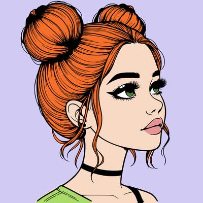 realistic girl with buns on the top of her head