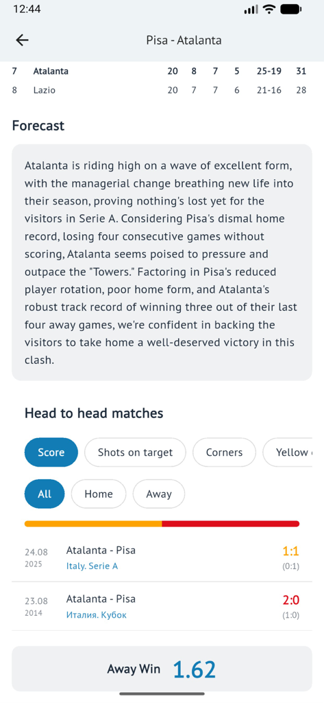 Betzona - Sports betting tips - In-depth soccer match forecast and head-to-head statistics on the Betzona app
