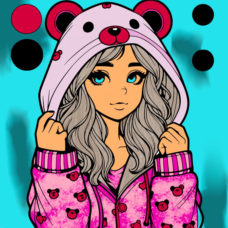 realistic girl in a animal pjs hoodie
