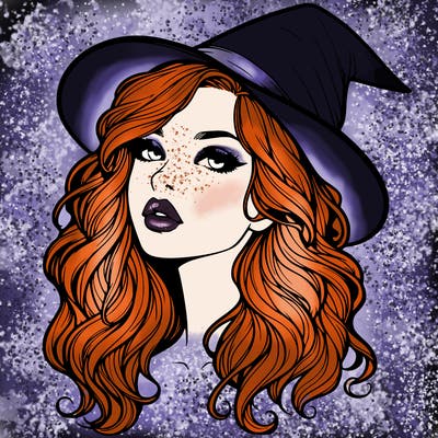 realistic witch girl with wavy hair and lips