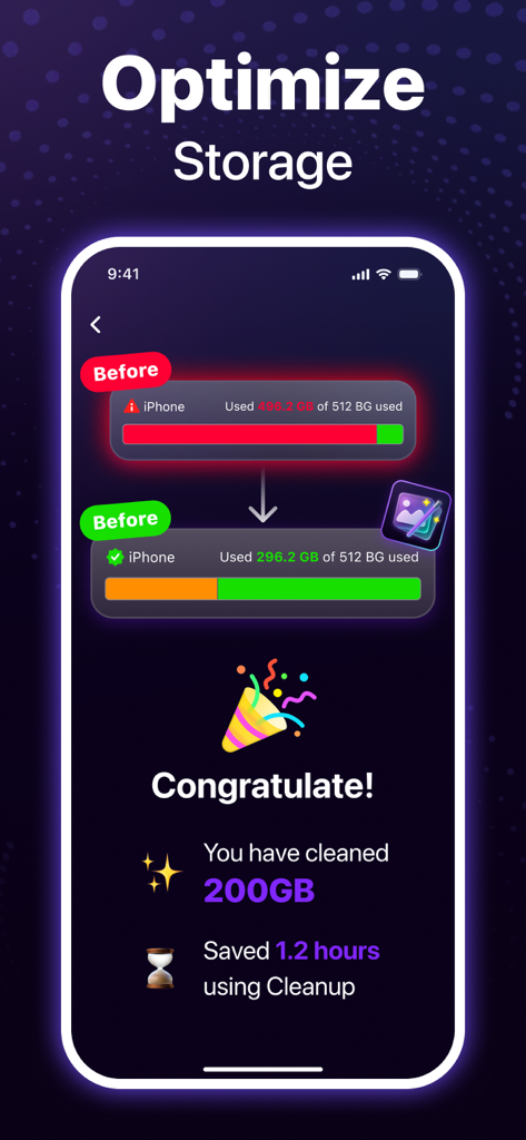 Magic Album-Storage Cleaner - Magic Album 앱을 사용하여 200GB의 저장 공간을 정리한 아이폰 화면