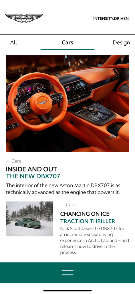 The Aston Martin Magazine App - Aston Martin Magazine app displaying features on the DBX707 luxury SUV