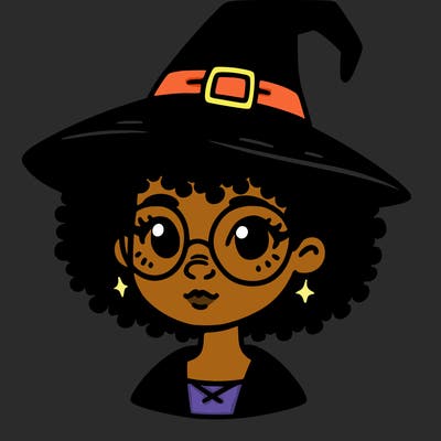 a black person who is a witch and has glasses