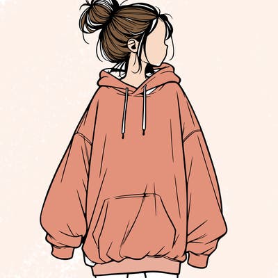 realistic girl with a oversized sweatshirt on and a bun