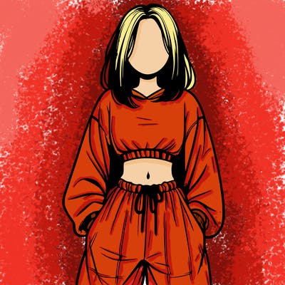 realistic girl faceless with baggy pants and a crop top