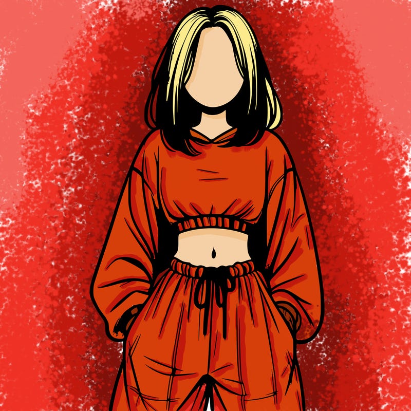 realistic girl faceless with baggy pants and a crop top