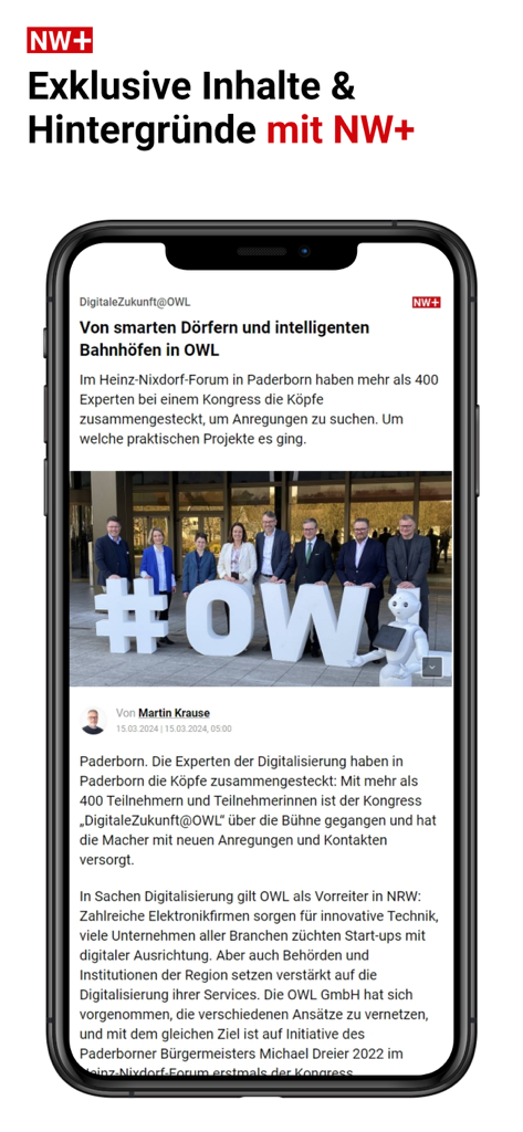 NW News - Capture d'écran de l'application NW News montrant un article exclusif sur les nouvelles locales dans la région OWL