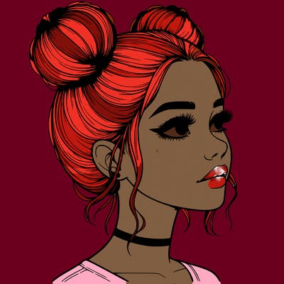 realistic girl with buns on the top of her head