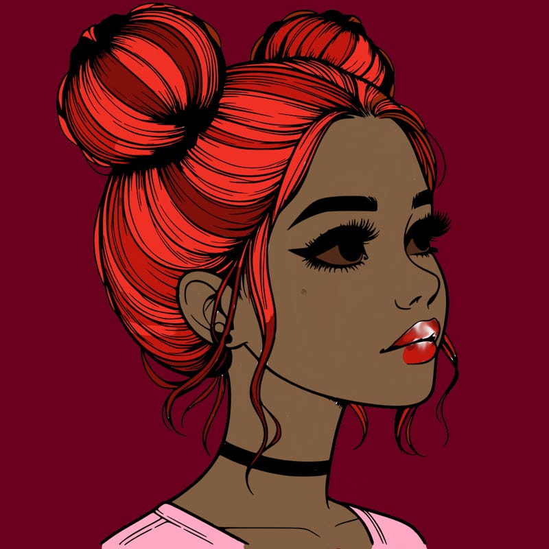 realistic girl with buns on the top of her head