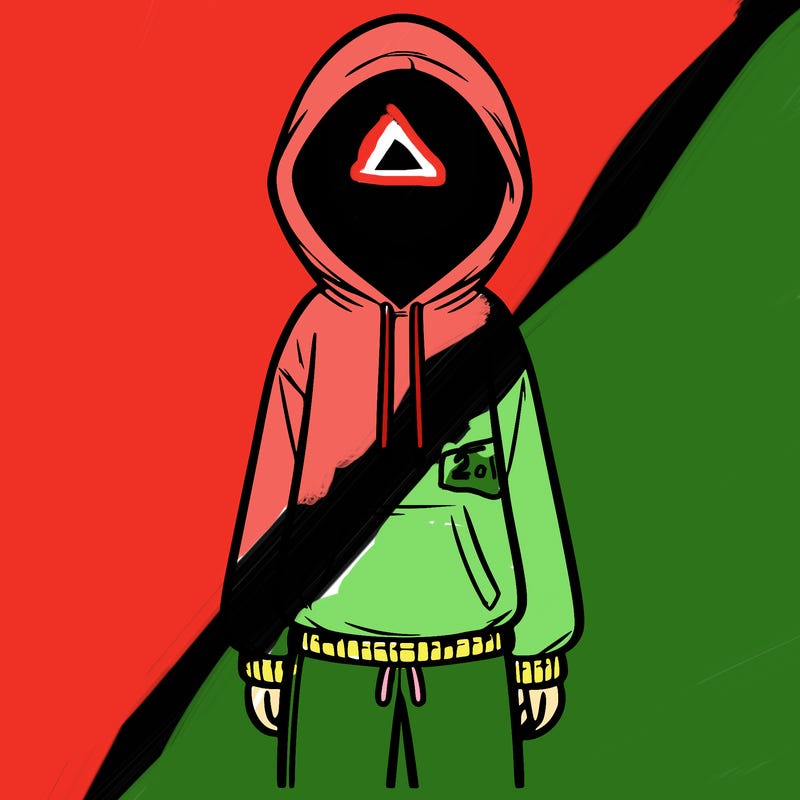 faceless girl in a tracksuit with a hood on and no hair