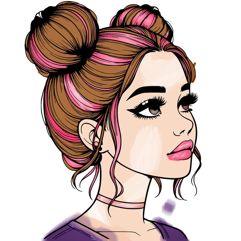 realistic girl with buns on the top of her head