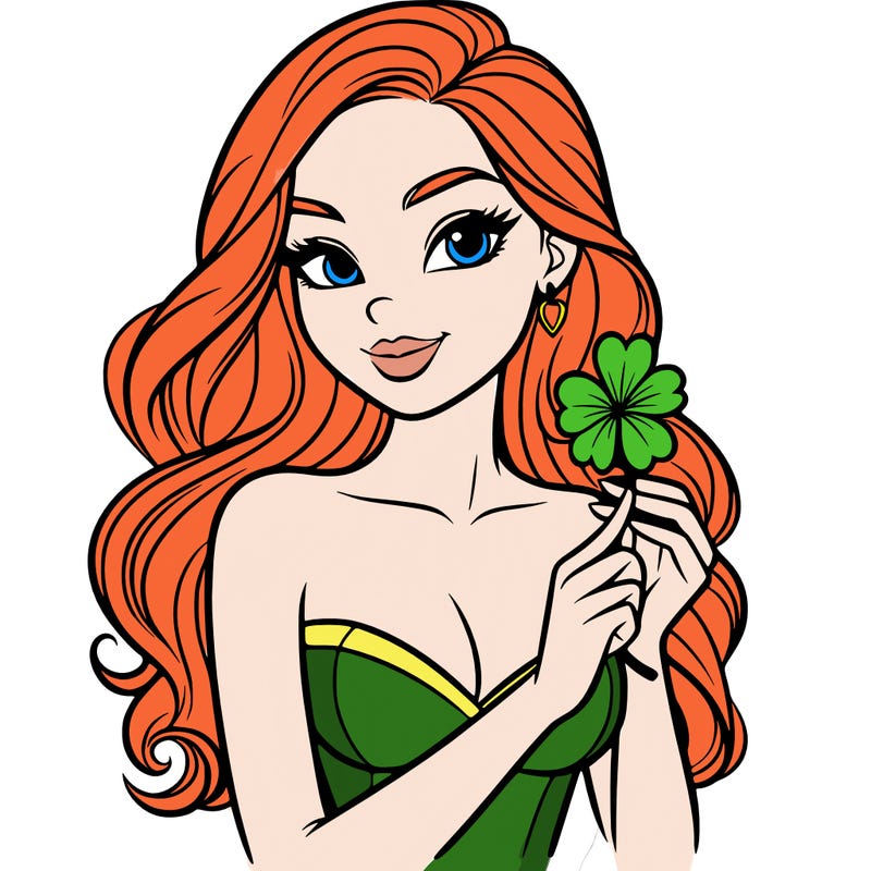 beautiful woman  carrying a clover