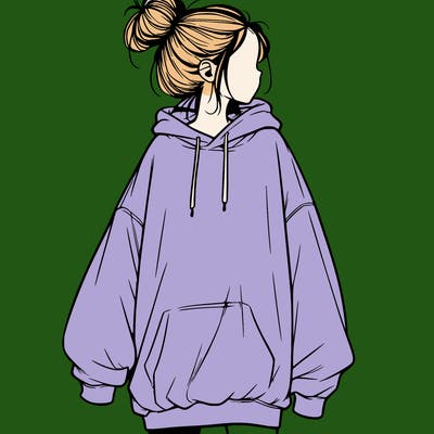 realistic girl with a oversized sweatshirt on and a bun