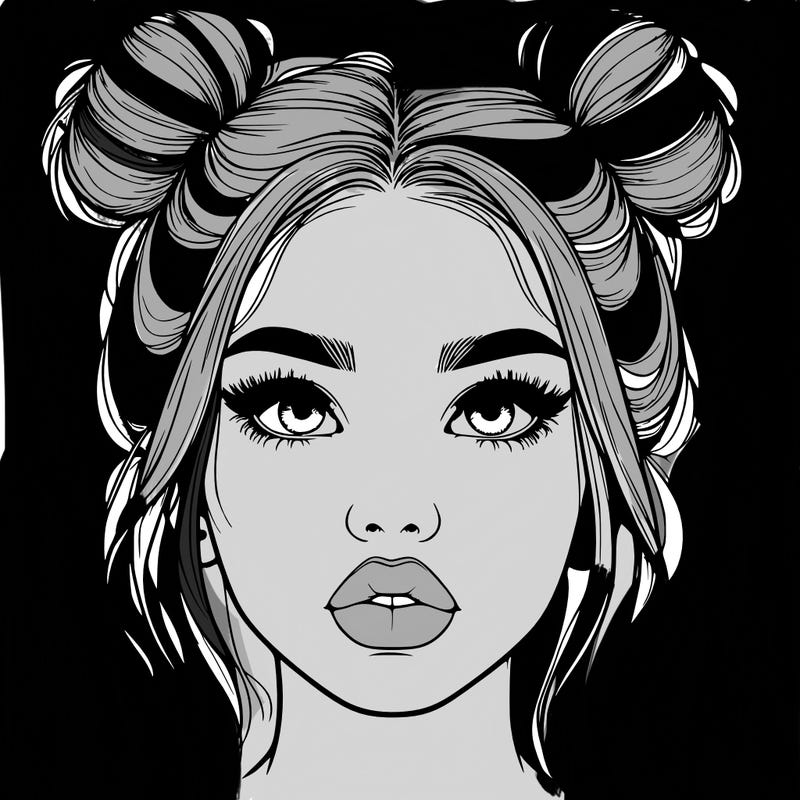realistic girl with two buns on her hair and lips