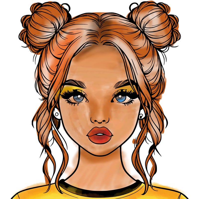 realistic girl with two buns in hair and lips