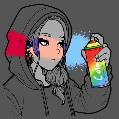 a realistic girl, spray painting