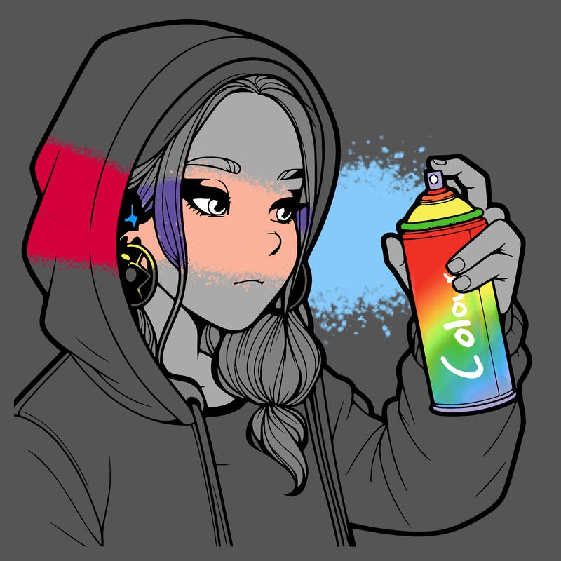 a realistic girl, spray painting