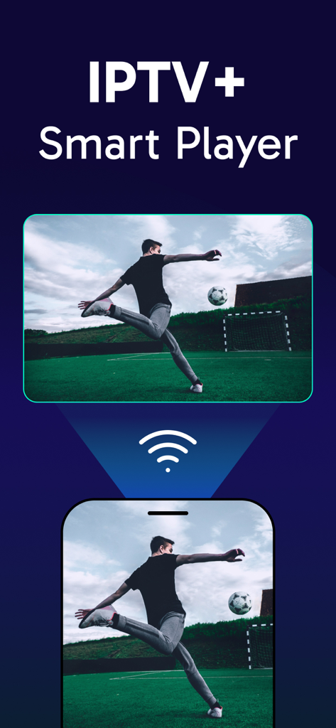 IPTV: Smarters Player Lite - La aplicación IPTV Smarters Player Lite transmitiendo un partido de fútbol en vivo desde un teléfono inteligente a una pantalla más grande