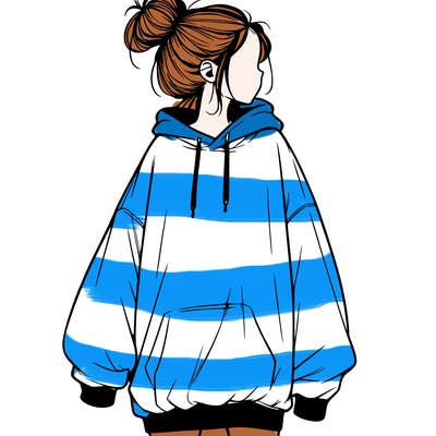 realistic girl with a oversized sweatshirt on and a bun