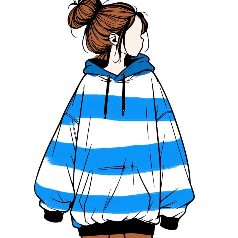 realistic girl with a oversized sweatshirt on and a bun