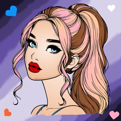 realistic girl with a ponytail on her hair and lips