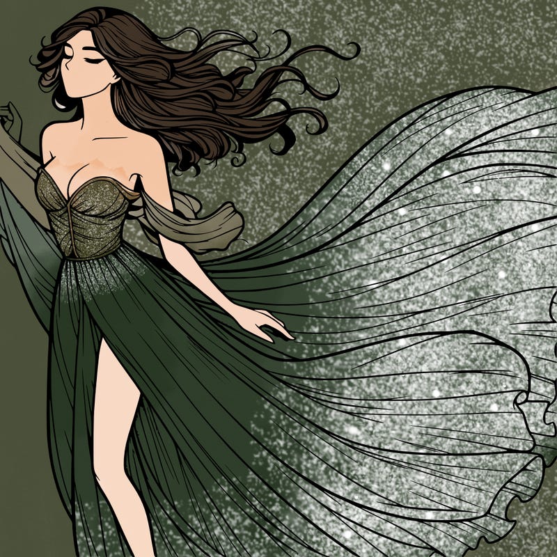 realistic woman in dress flowing the the wind