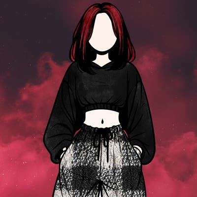 realistic girl faceless with baggy pants and a crop top