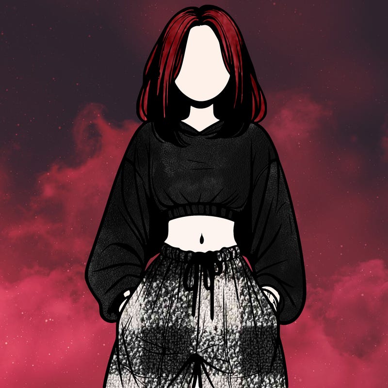 realistic girl faceless with baggy pants and a crop top