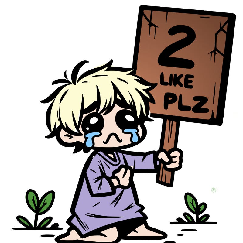 small poor toddler crying with sign that says 2 like plz