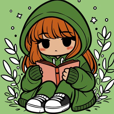 girl in oversized hoodie reading a book