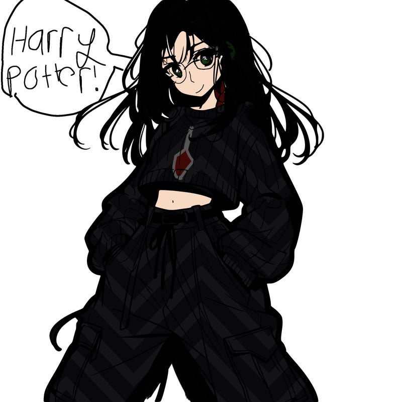 anime teen girl with baggy pants and crop top with sweater