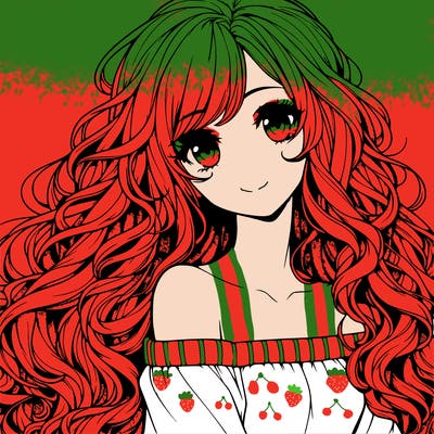 realistic, anime girl with really long curly hair