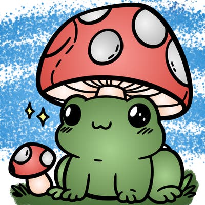 a cute frog with a mushroom hat