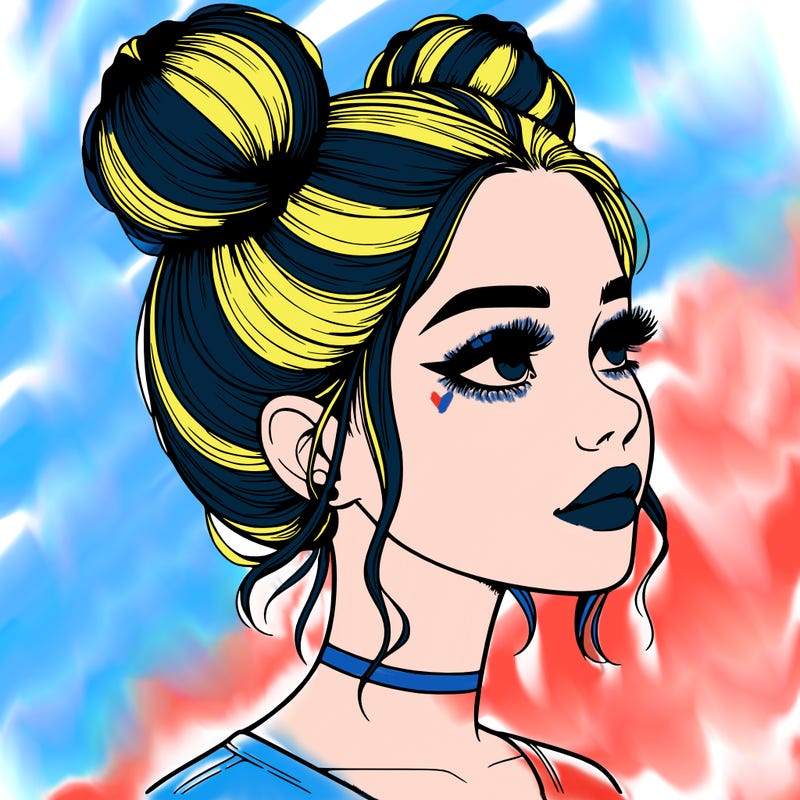 realistic girl with buns on the top of her head