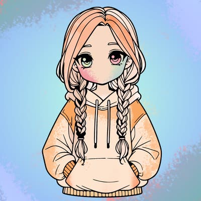 a realistic girl with a oversized hoodie and she has braids