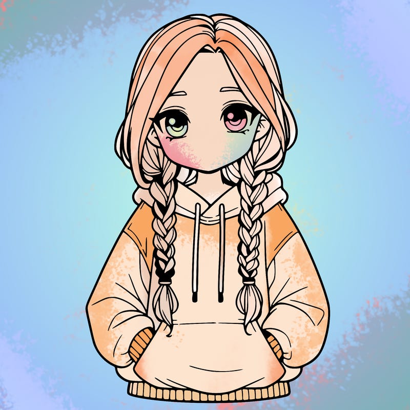 a realistic girl with a oversized hoodie and she has braids