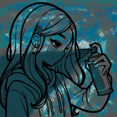 a realistic girl spray painting