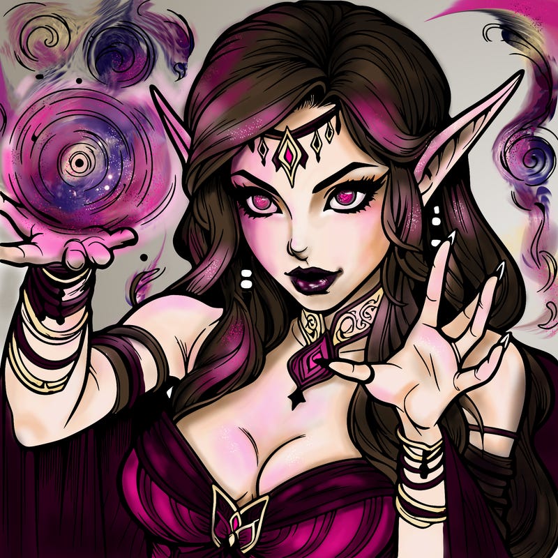 realistic scary beautiful elf sorceress casting spell