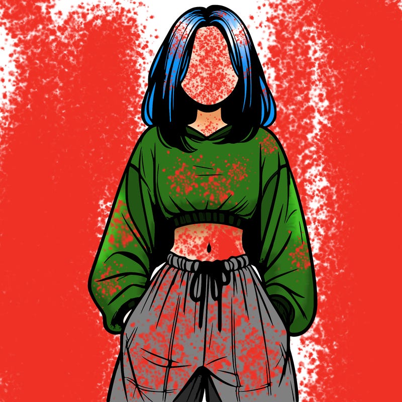 realistic girl faceless with baggy pants and a crop top