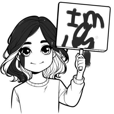 realistic girl holding up a sign