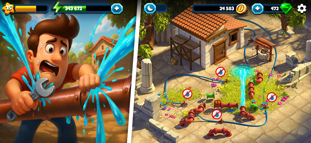 Diggy's Adventure Quest - Diggy fixing a leaking water pipe in a logic puzzle level