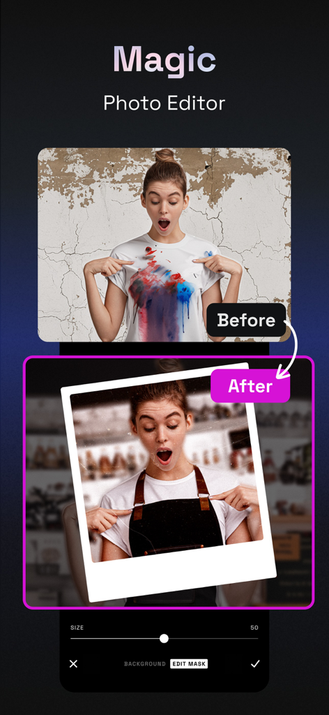 A before and after comparison of a photo transformation using vintage filters and a polaroid frame