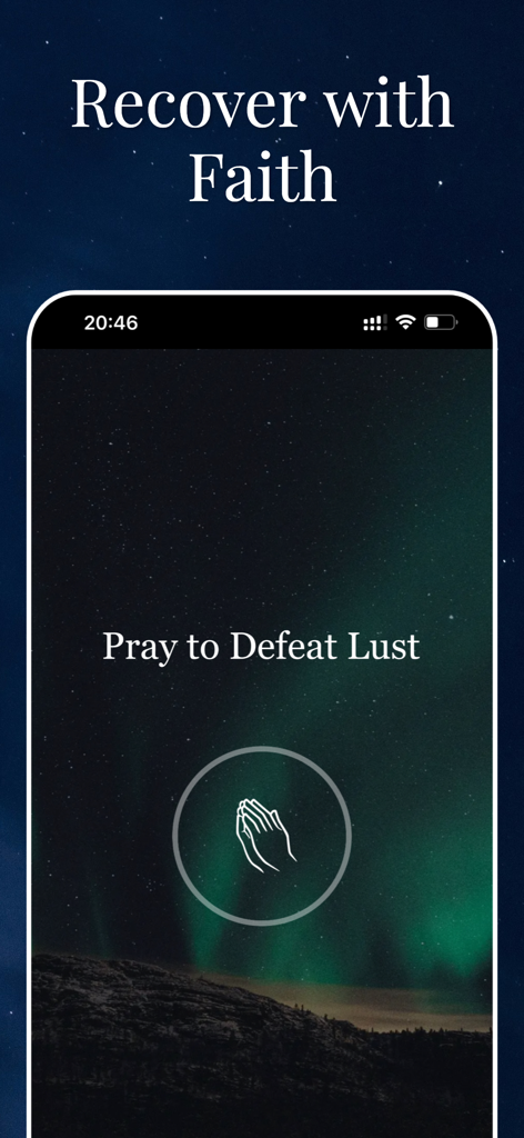 Delust: Quit Porn, Iron Will - Delust app screen showing a prayer tool for faith based recovery from addiction