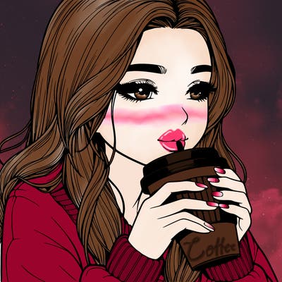 realistic girl drinking coffee