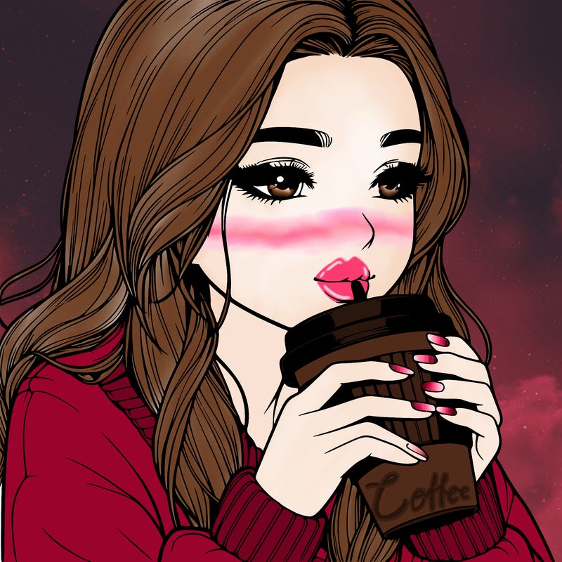realistic girl drinking coffee