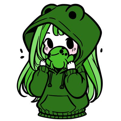 a girl holding a froggy hoodie